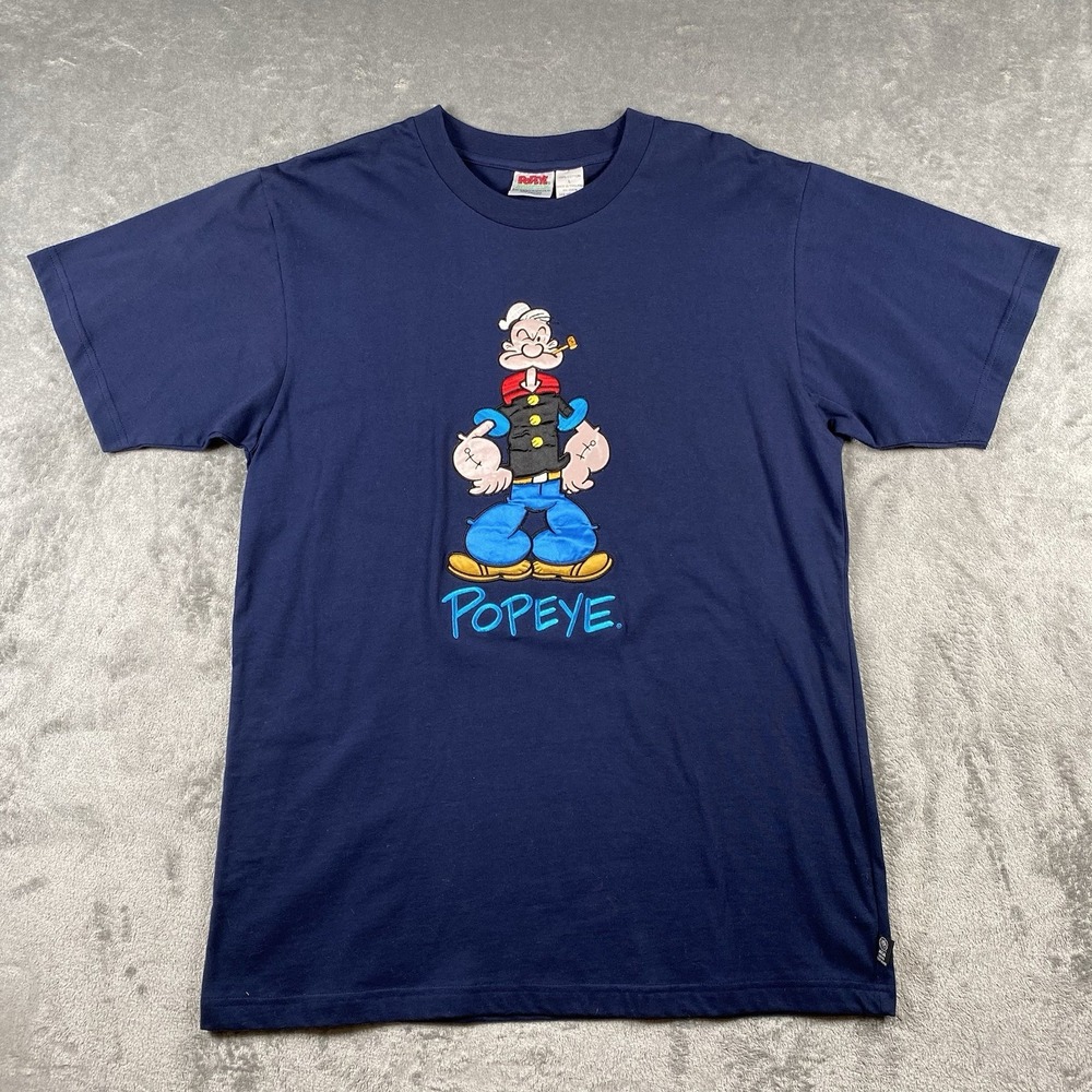Vintage Popeye Shirt Mens Size L Blue Big‎ Patch MGM Grand Las Vegas Tee 90s